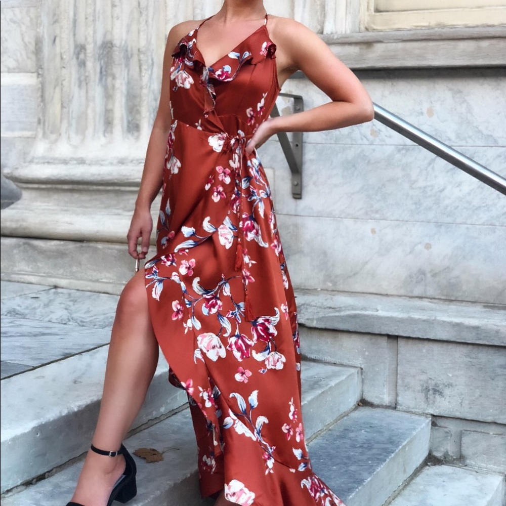 Last 1✨🆕Nikita Rust Floral Satin Dress Wrap Dress - Picture 7 of 8